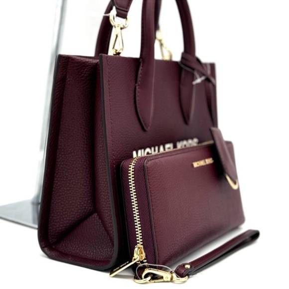 Michael Kors Small Mirella Tote Bag & Continental Wallet Wristlet Ox Blood - Picture 4 of 11